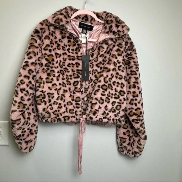 Pink Victoria's Secret Leopard Cheetah Fur Zip Teddy Bomber Jacket NWT - Picture 8 of 9